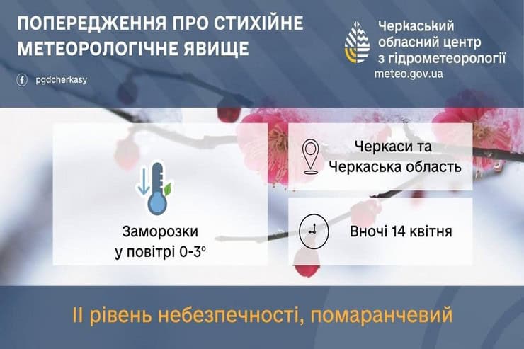 В Черкасах та Черкаській області оічкуються заморозки